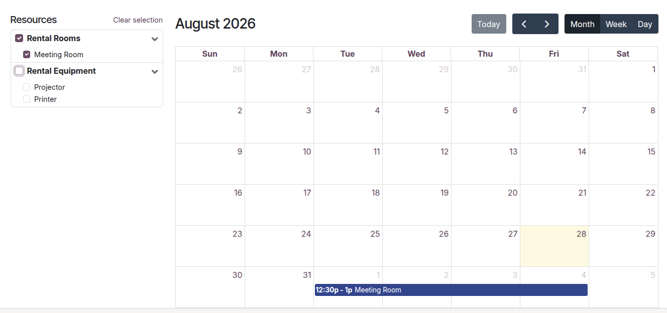 Rental availability calendar